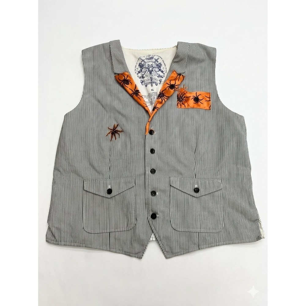 Express Vest Mens XL Black White Pinstripe Halloween Novelty Gothic Steampunk